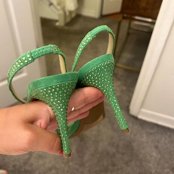 Marc Fisher Green Strappy Heels with Stiletto Rhinestone 8.5 - Picture 5 of 5